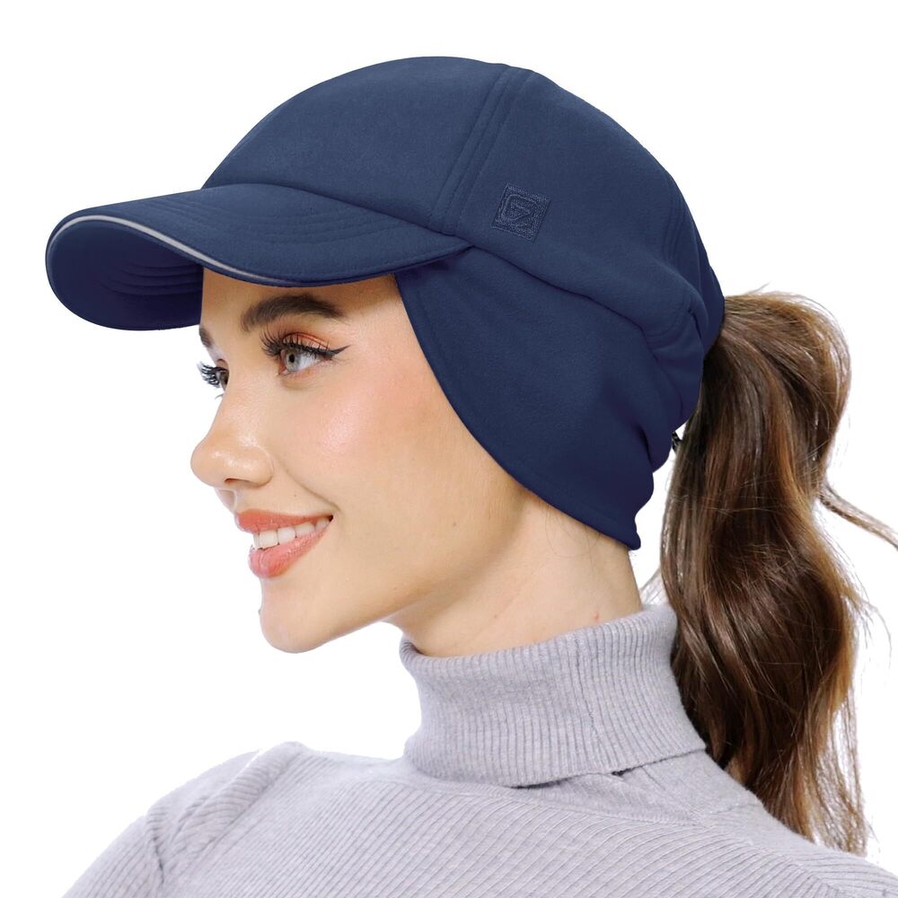 7696 Fleece Ponytail Hat with Earflap Cold Hat with Adjustable Headband